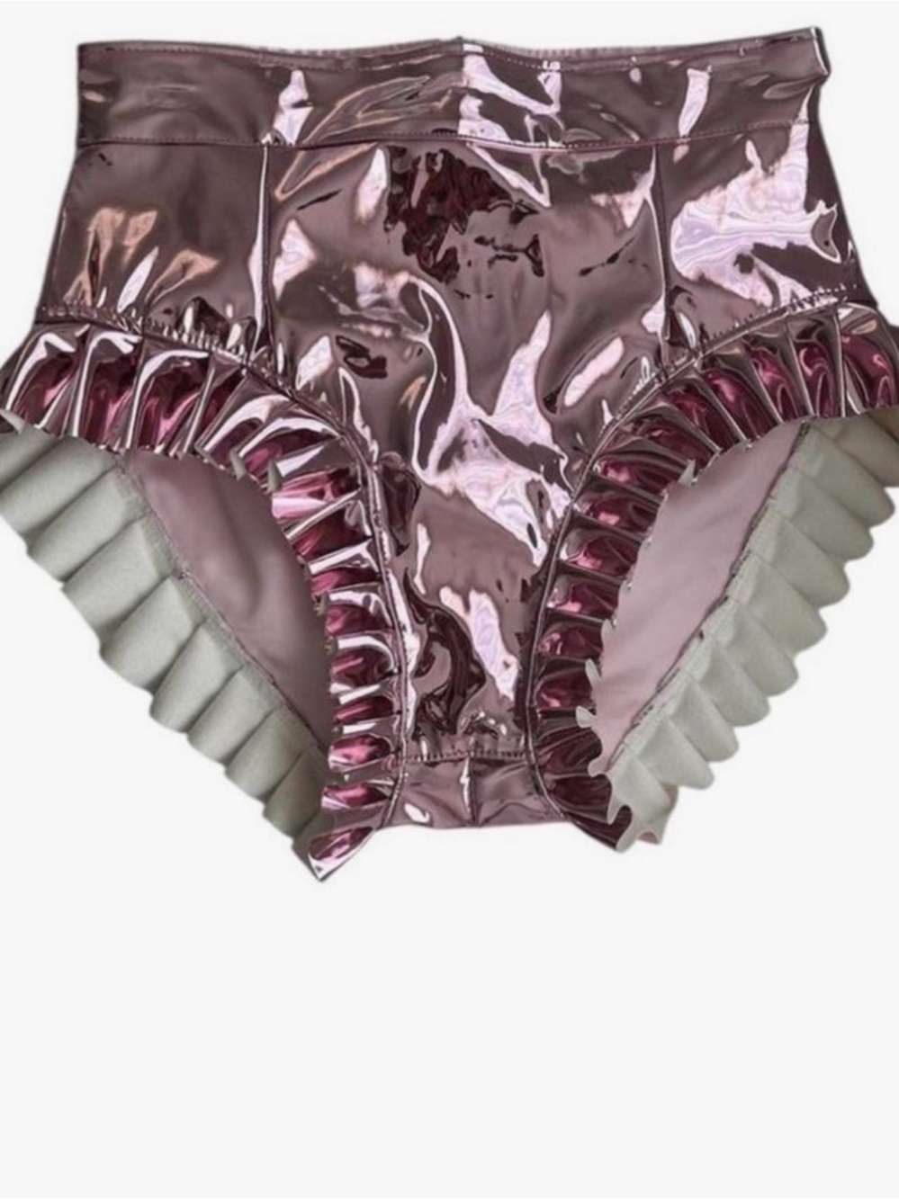 Shiny Metallic Pink Ruffled High-Waist Kids Bottoms